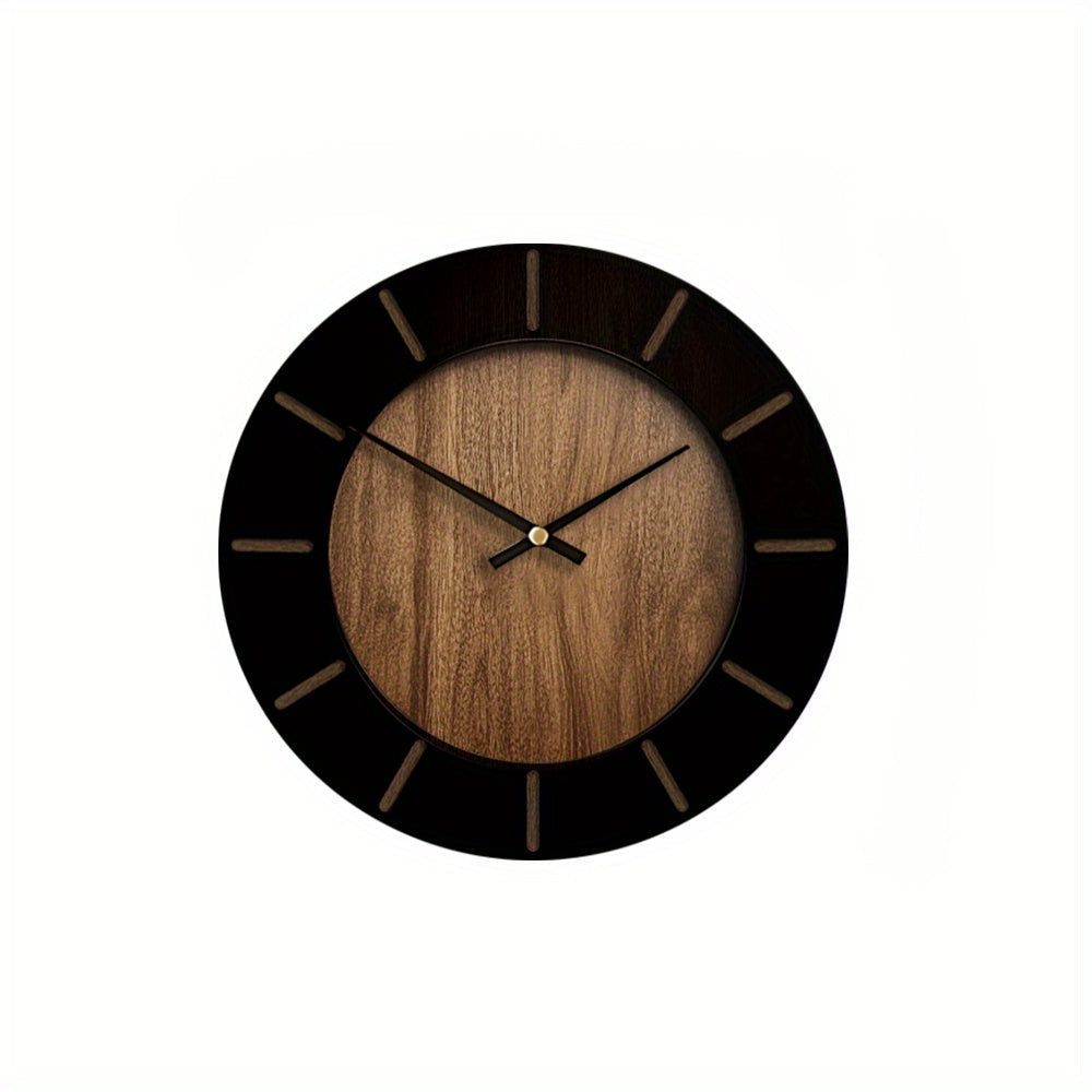 EVERWOOD - Vintage Round Wooden Wall Clock Battery Operated, Silent Mechanism