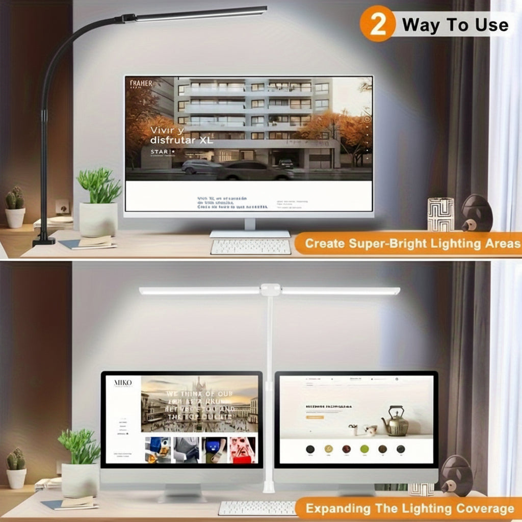 GLOWNEST - Modern USB Powered Dual-Head LED Table Lamp with Flexible Gooseneck