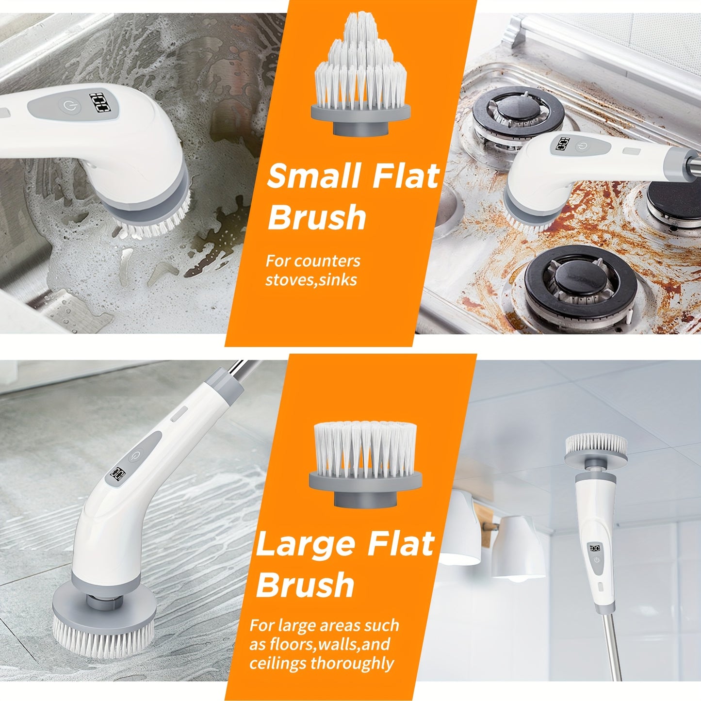 HOMESWEEP - Rechargeable Electric Spin Scrubber with Detachable Handle