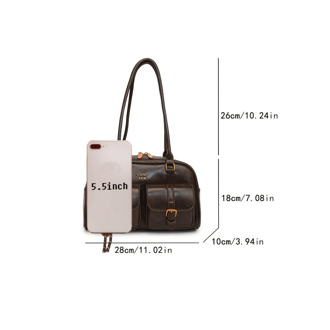 TRAVELINA - PU Shoulder Bag with Multiple Pockets and Chain Strap Detail