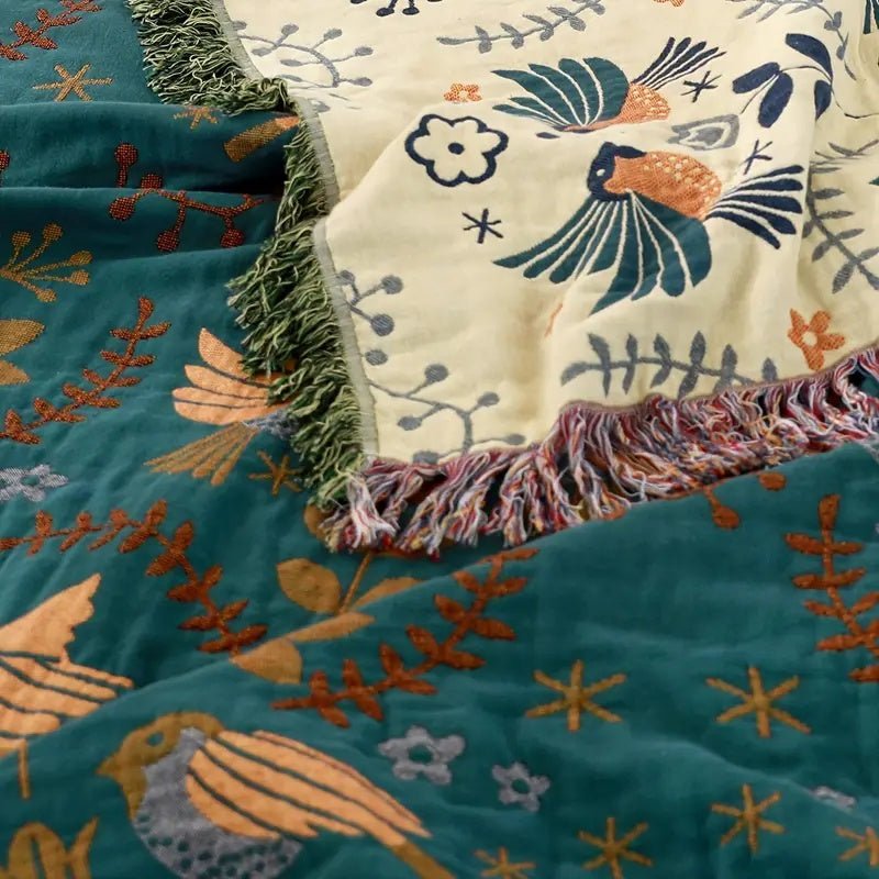 Birchfold - Reversible 100% Cotton Blanket with Nordic Bird Motif 5