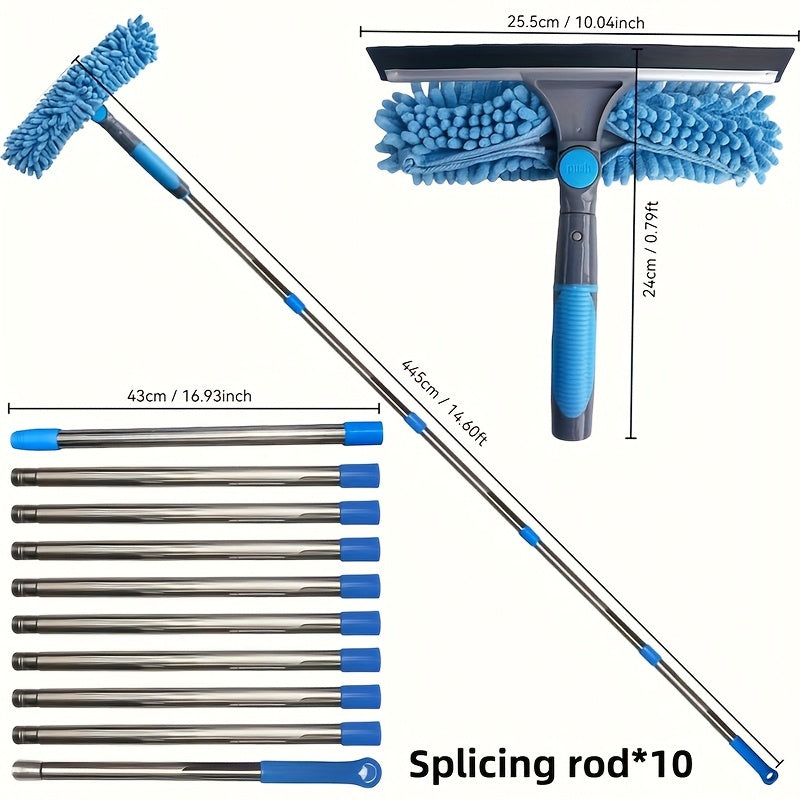 Effortless 2-in-1 High Window Cleaning Kit - Extendable Poles, Squeegee & Cloth 5