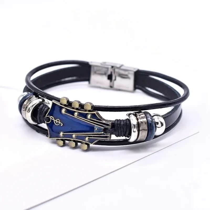 MUSIKSTRUM - Adjustable Men's Leather Bracelet with Guitar-Inspired Design 10