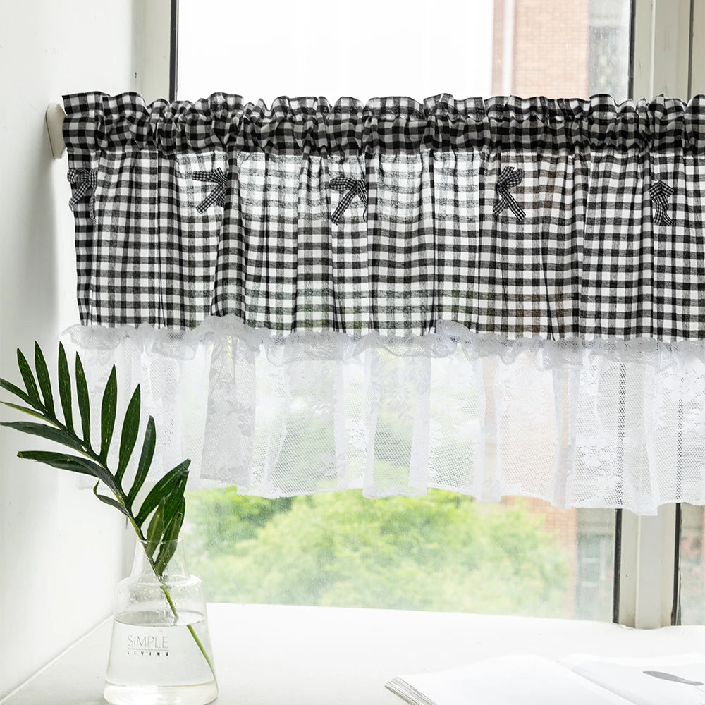 LUMIBLISS - Plaid Lace Half Curtain for Kitchen and Small Windows