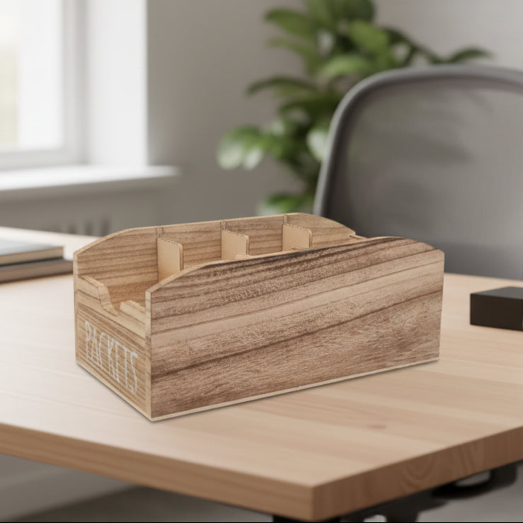 HOMELYWOOD - Holzbox mit 4 Fächern zur Fernbedienungsorganisation | Kein Strom erforderlich