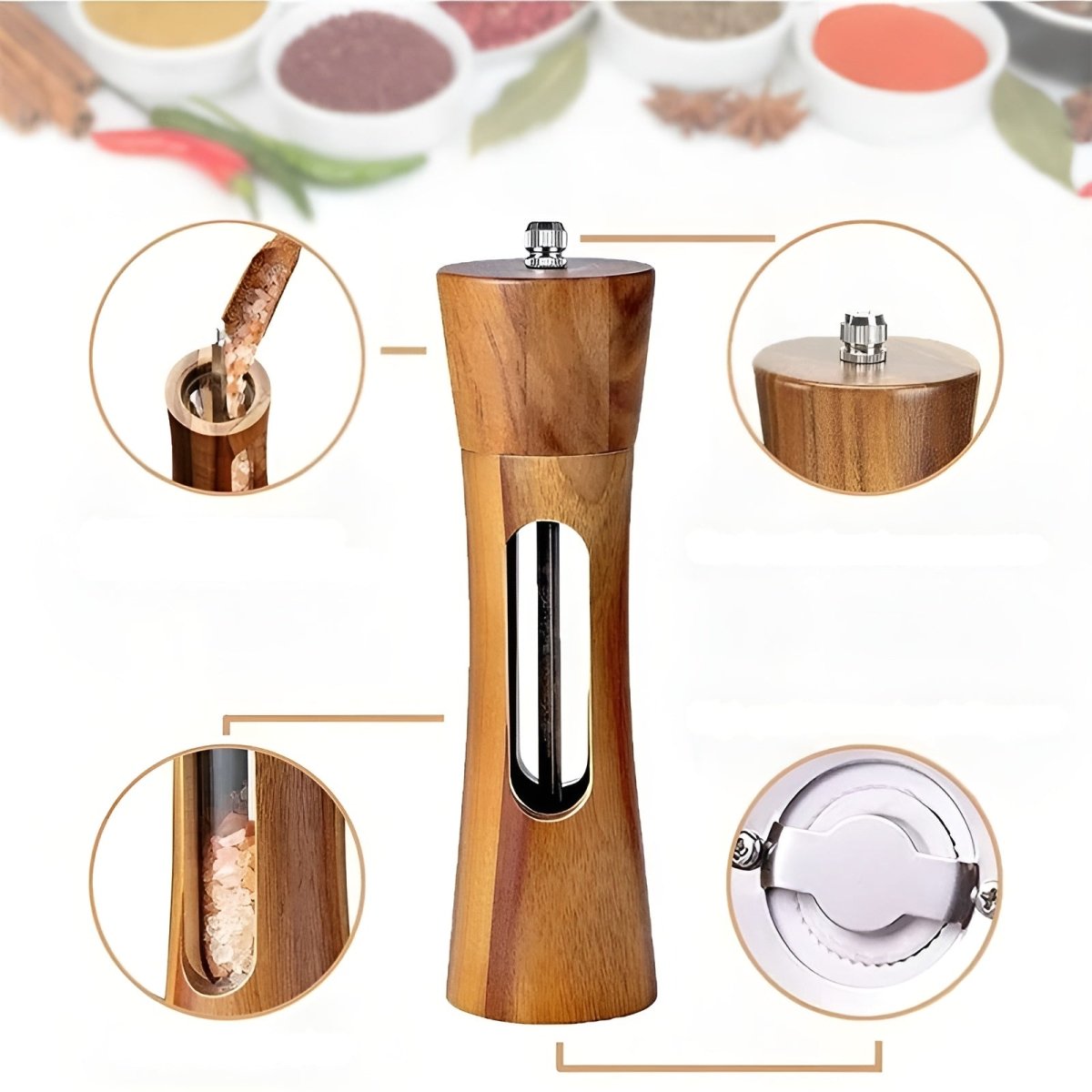 TABLEOAK - Elegant Wooden Salt and Pepper Mills with Adjustable Grinder 8