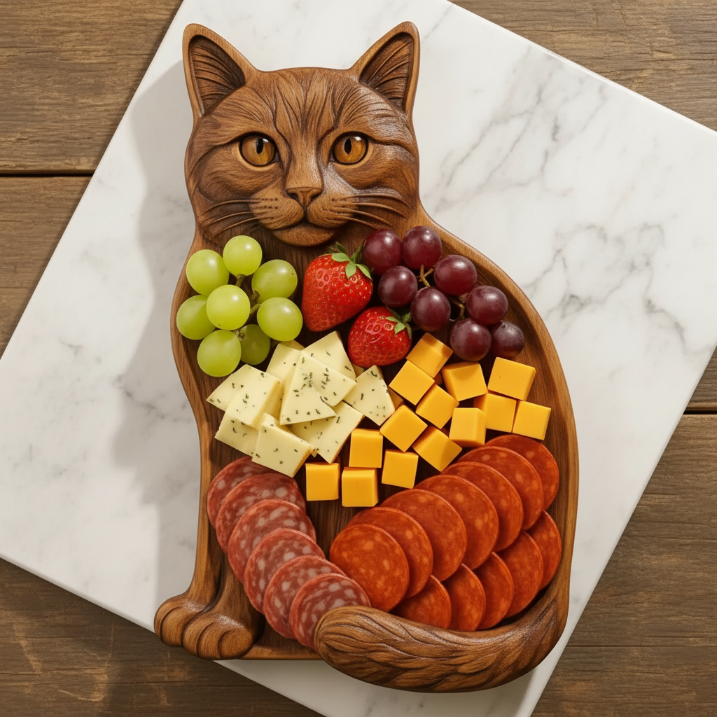MEOWCRAFT - Premium Cat-Shaped Wooden Charcuterie Serving Board Set