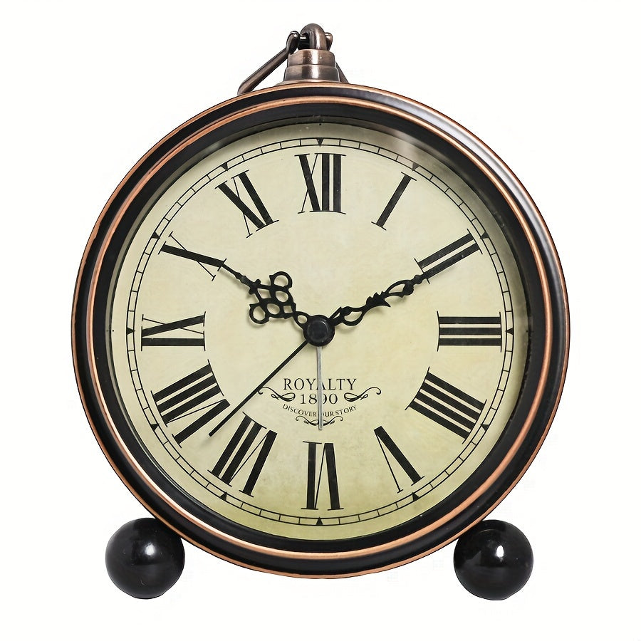 ELEGANTIME - European Vintage Metal Bedside Alarm Clock Silent Analog Large Display