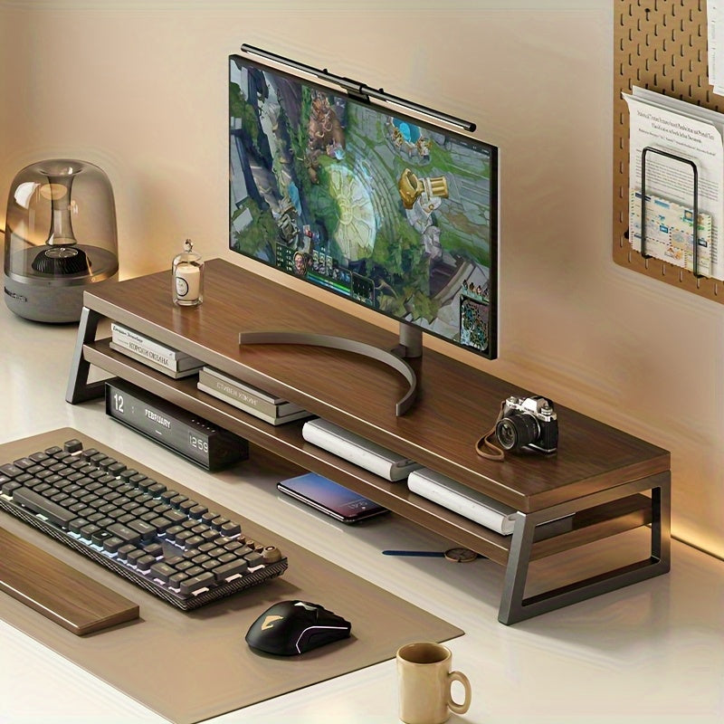 MODERNLIFT - Space-Saving Wooden Monitor Stand with Storage, Durable Metal Frame