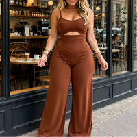 JUMPLORA – Sleeveless Wide Leg Jumpsuit with Adjustable Back Tie Detail