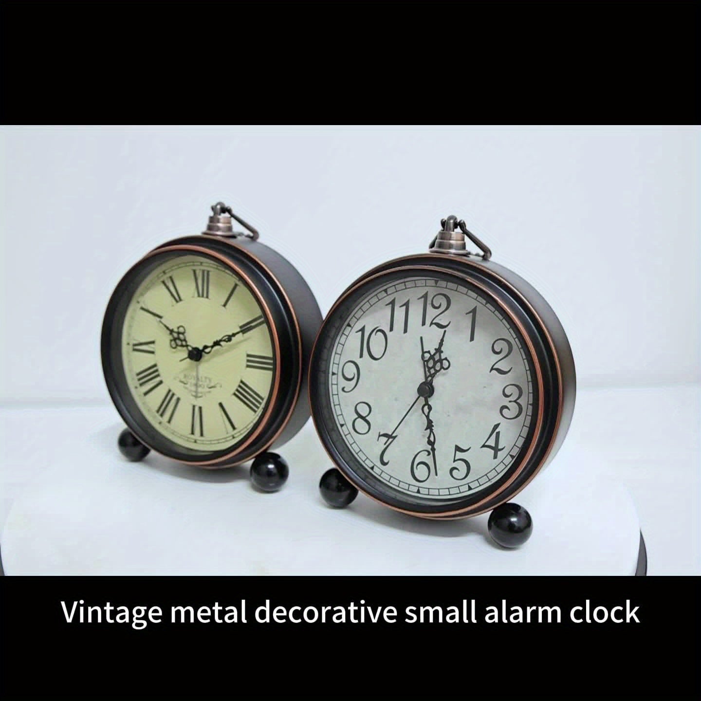 ELEGANTIME - European Vintage Metal Bedside Alarm Clock Silent Analog Large Display