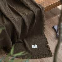 OLIVEBREEZE – Lightweight 4-Layer Cotton Gauze Blanket with Elegant Fringe