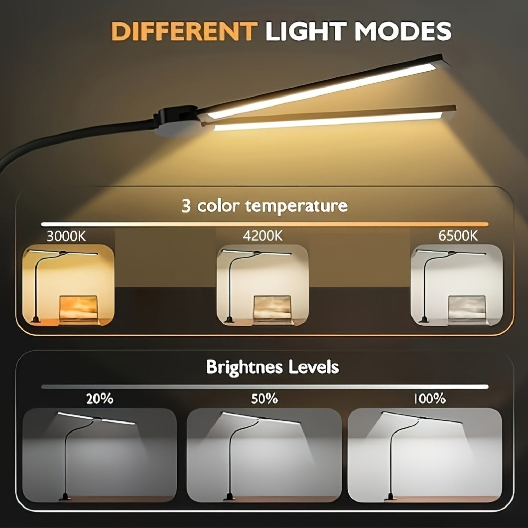 GLOWNEST - Modern USB Powered Dual-Head LED Table Lamp with Flexible Gooseneck