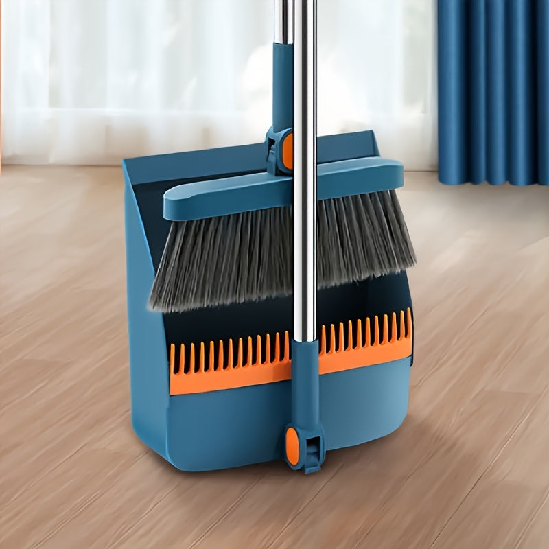 CLEANSWEEP PRO – Rotatable Long Handle Broom & Dustpan Set with Built-In Comb Teeth
