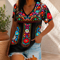 BOHEMIRA – Florales V-Ausschnitt Boho-T-Shirt