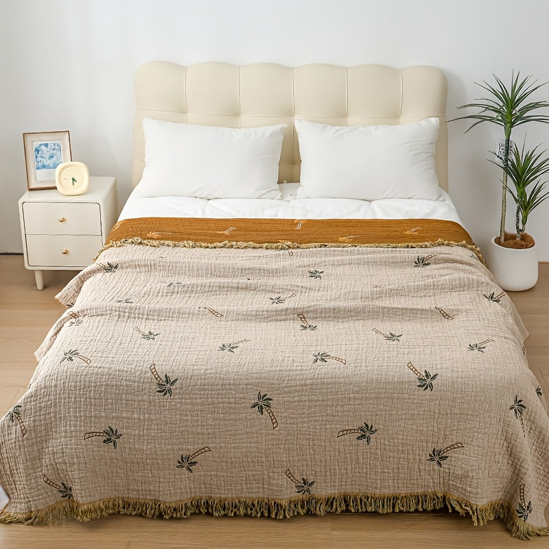 TROPICREST – Breathable Cotton Palm Throw Blanket for Relaxing Summer Comfort