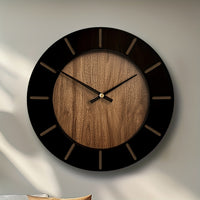 EVERWOOD - Vintage Round Wooden Wall Clock Battery Operated, Silent Mechanism