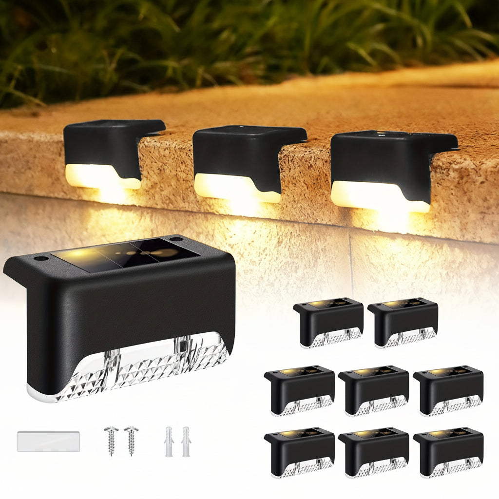 GLIMVISTA - 8pcs Solar Fence & Path Lights Waterproof Garden LEDs