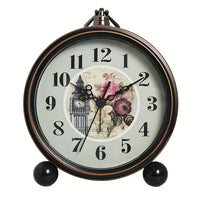 ELEGANTIME - European Vintage Metal Bedside Alarm Clock Silent Analog Large Display