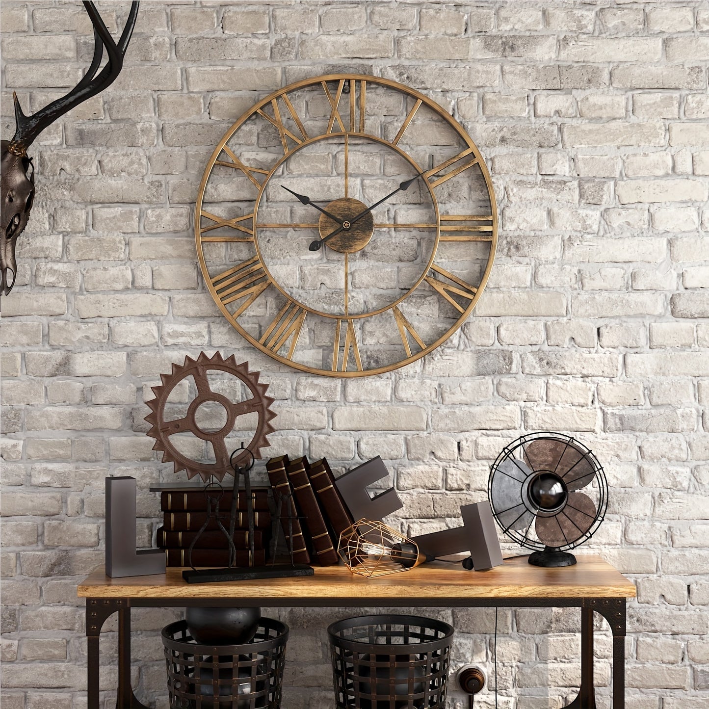 SERENETIME - Vintage Round Silent Wall Clock Metal Frame for Bedroom