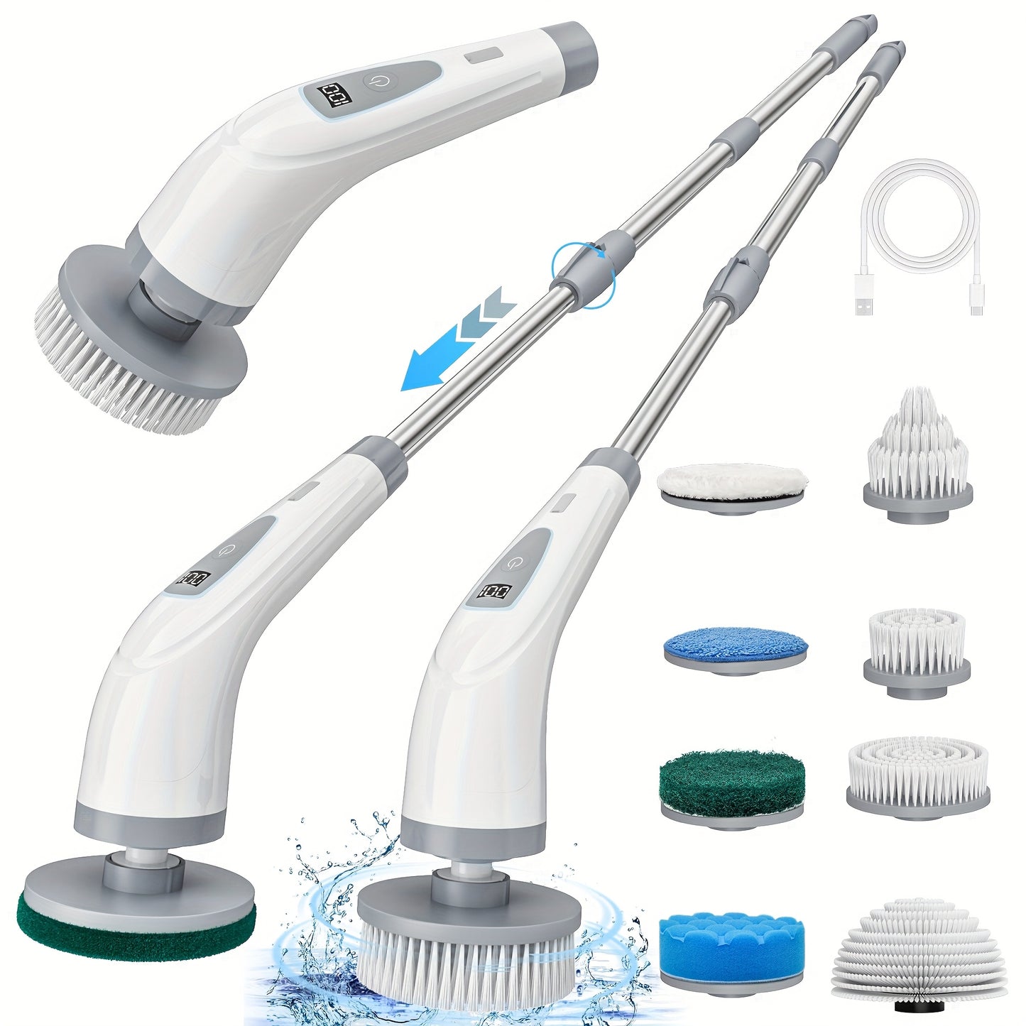 HOMESWEEP - Rechargeable Electric Spin Scrubber with Detachable Handle