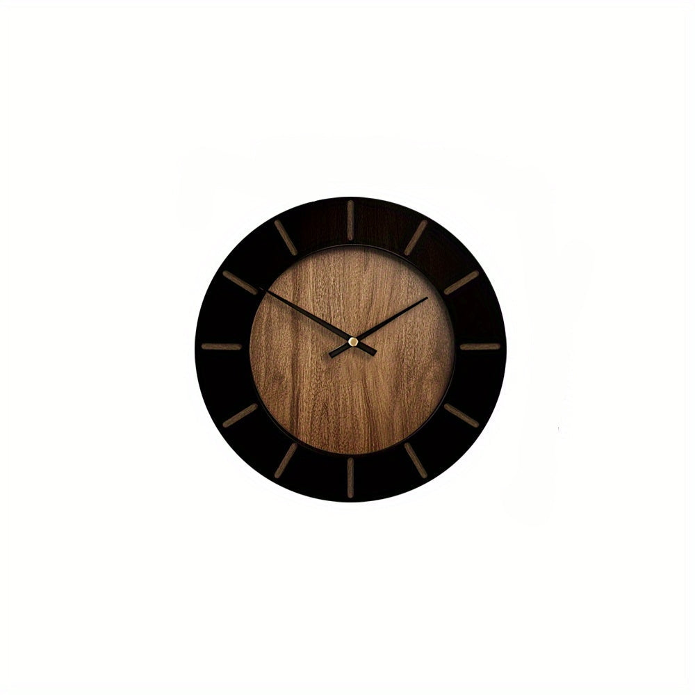 EVERWOOD - Vintage Round Wooden Wall Clock Battery Operated, Silent Mechanism