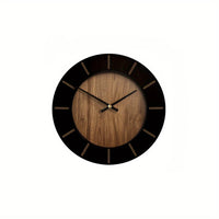 EVERWOOD - Vintage Round Wooden Wall Clock Battery Operated, Silent Mechanism