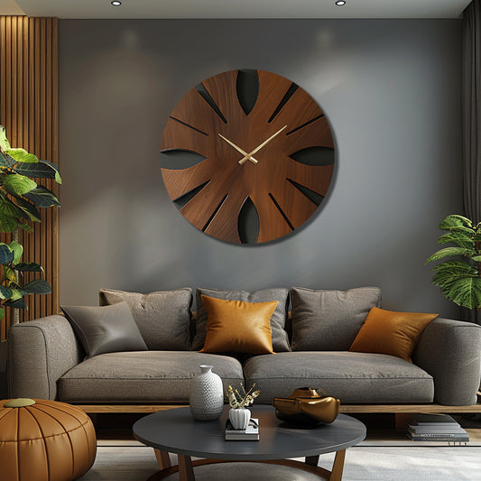 TIMBERHOUR - Vintage MDF Silent Wall Clock Round Home Decoration