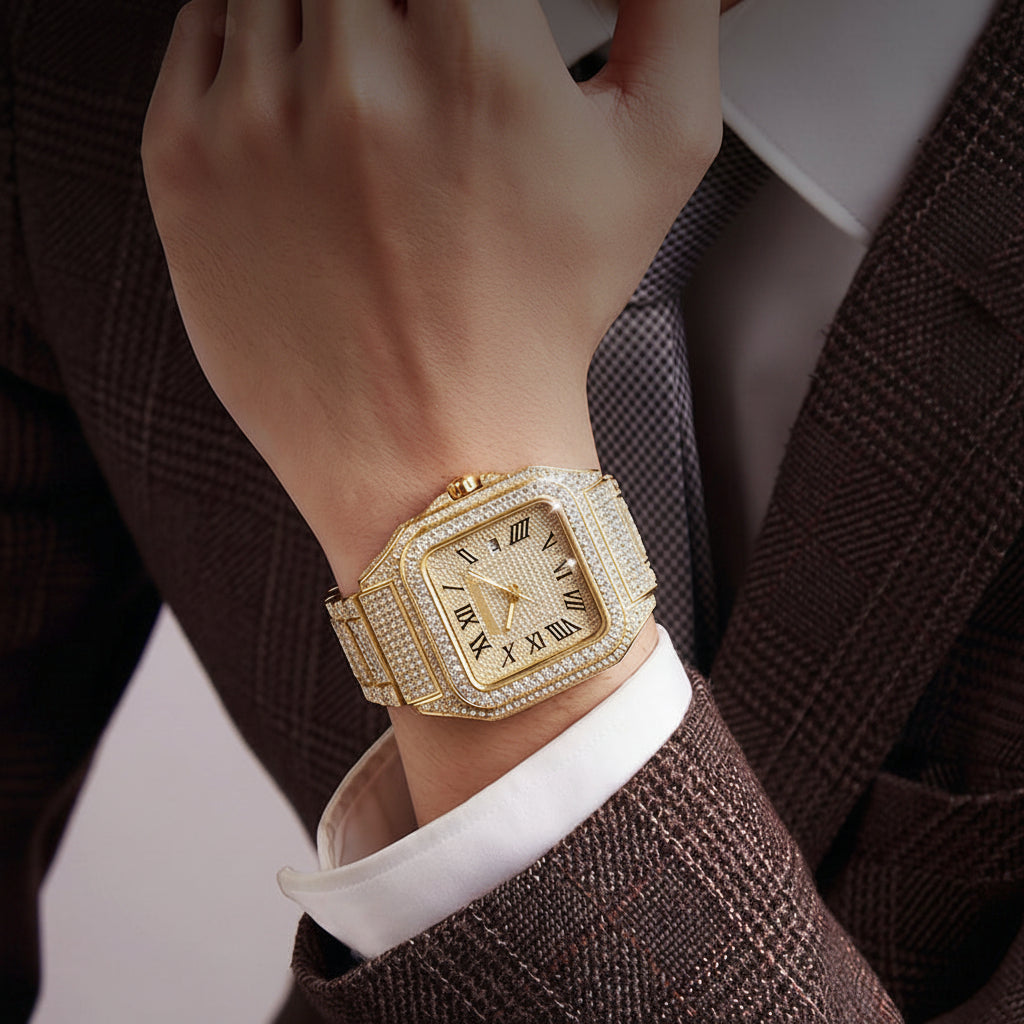 CRYSTALTIME – Elegant Square Watch with Dazzling Rhinestone Accents