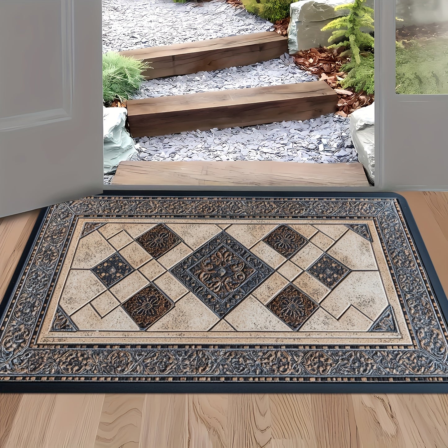STYLEHAVEN - Machine Washable Geometric Border Entryway Mat