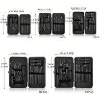 GROOMIX - 15pcs Classic Black Nail Care Set for Hands, Feet & Face Stainless Steel Tools