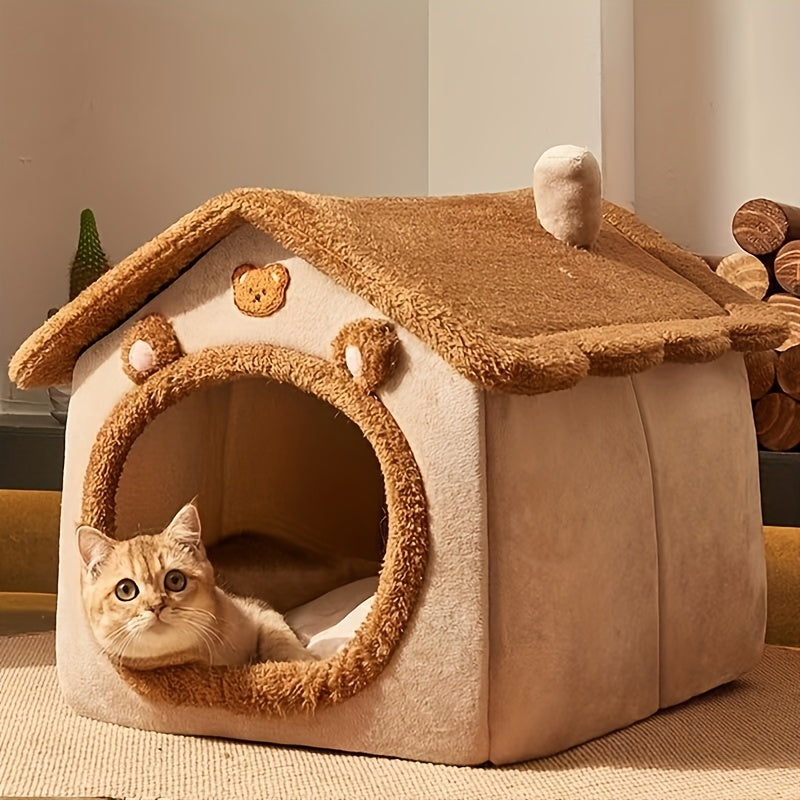 PAWNEST - Warm Enclosed Cat House Plush Bed for Winter Comfort
