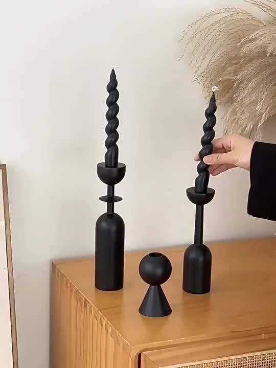 TRIO NOIRWOOD – Elegant Black Wooden Candle Holders