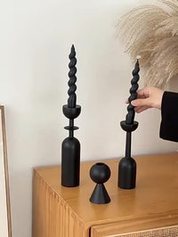 TRIO NOIRWOOD – Elegant Black Wooden Candle Holders