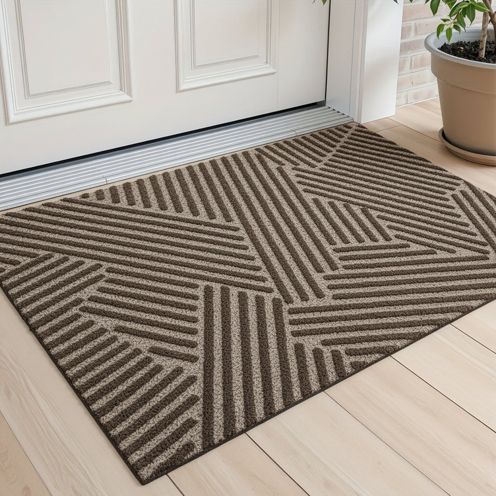 HOMEHORIZON - Geometric Striped Doormat Non-Slip Entrance Rug