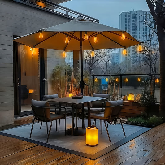 SOLARA - 100FT Solar String Lights Outdoor Commercial Grade LED with Dimmable Yellow ST38 Bulbs
