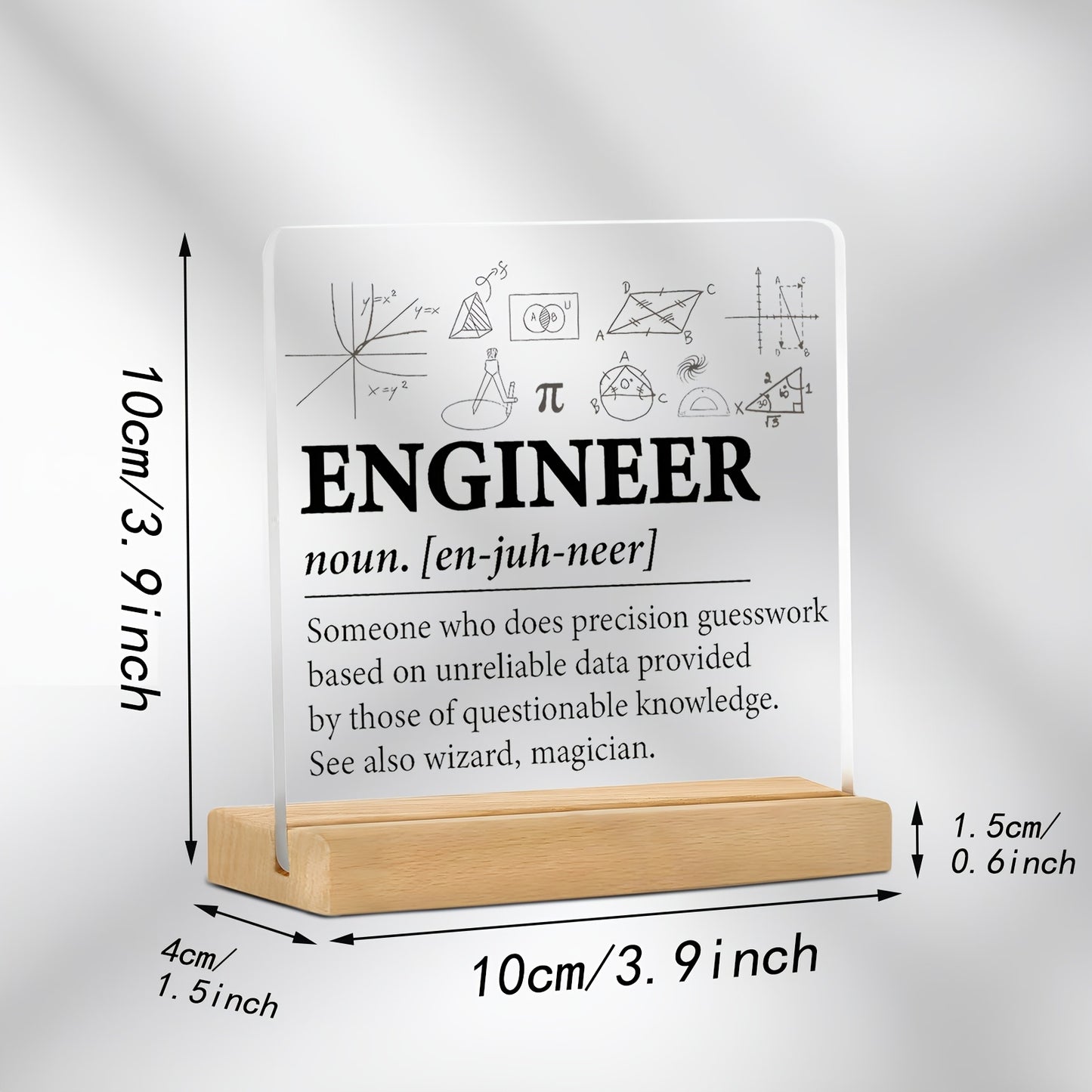 CLEARVIBE - Minimalist Flat Acrylic Nameplate with Wooden Stand for Desk & Shelf Styling