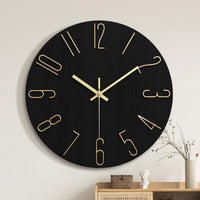 LUMINAIR - Modern Minimalist Round Wall Clock Rimless Design Black & Gold