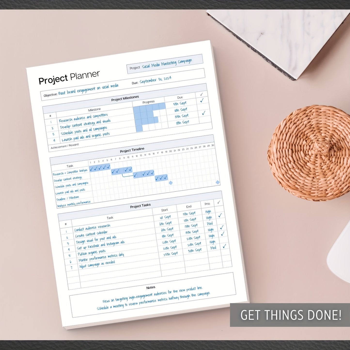 TASKFLOW - 50-Sheet Tear-Out Planning Journal for Projects & Time Management