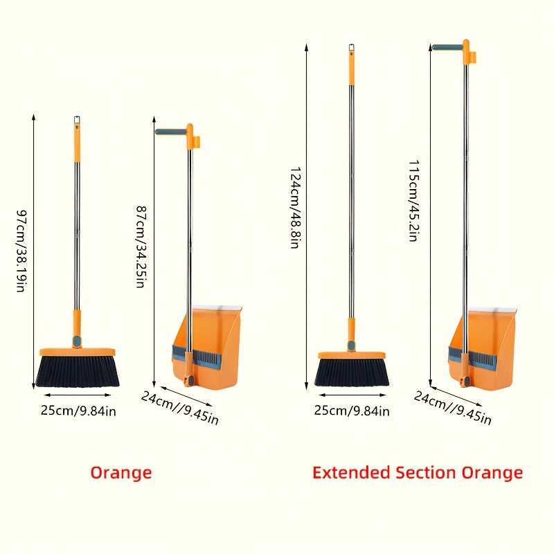 CLEANSWEEP PRO – Rotatable Long Handle Broom & Dustpan Set with Built-In Comb Teeth
