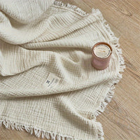 OLIVEBREEZE – Lightweight 4-Layer Cotton Gauze Blanket with Elegant Fringe