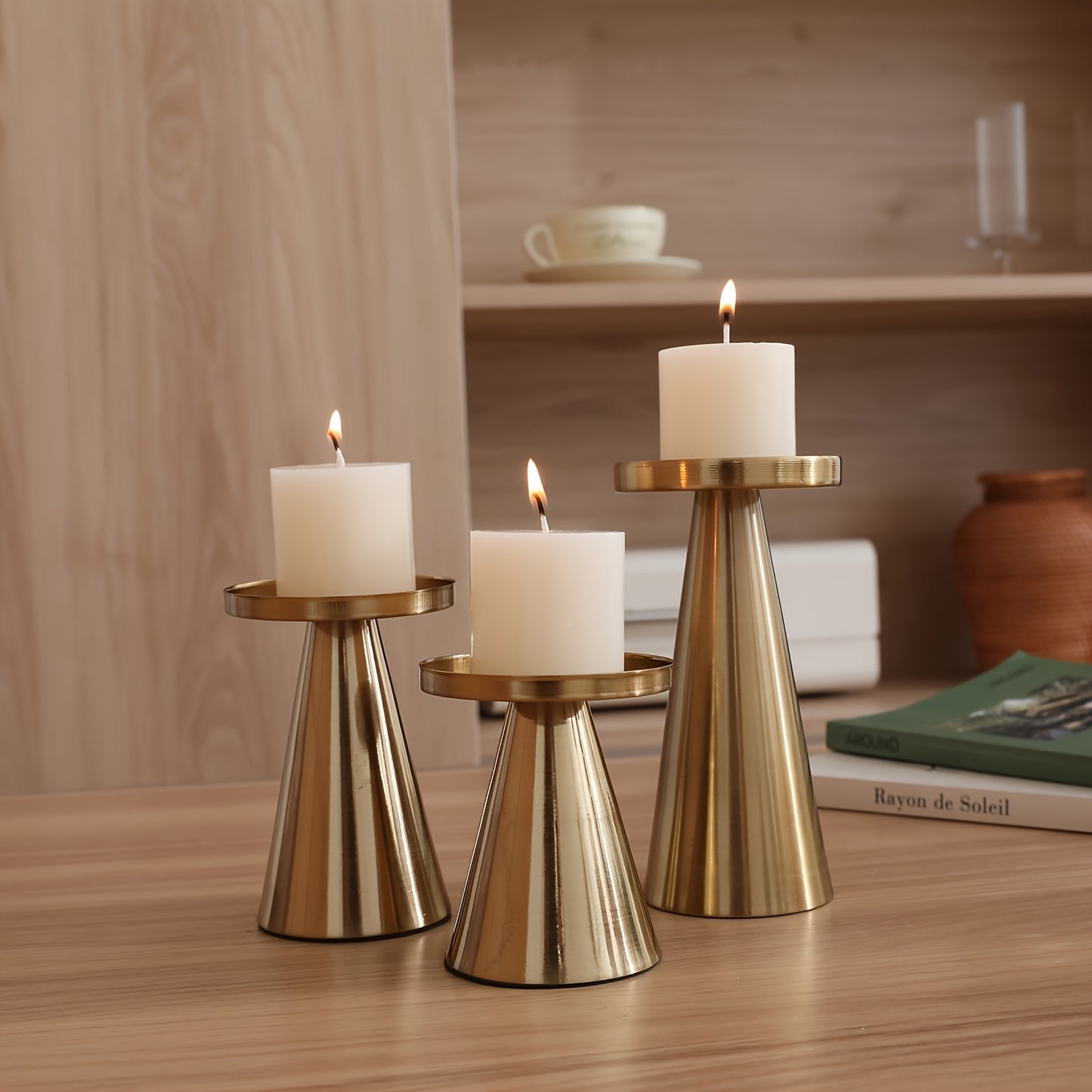 TRIO CONICA – 3-Piece Iron Conical Candle Holder Set