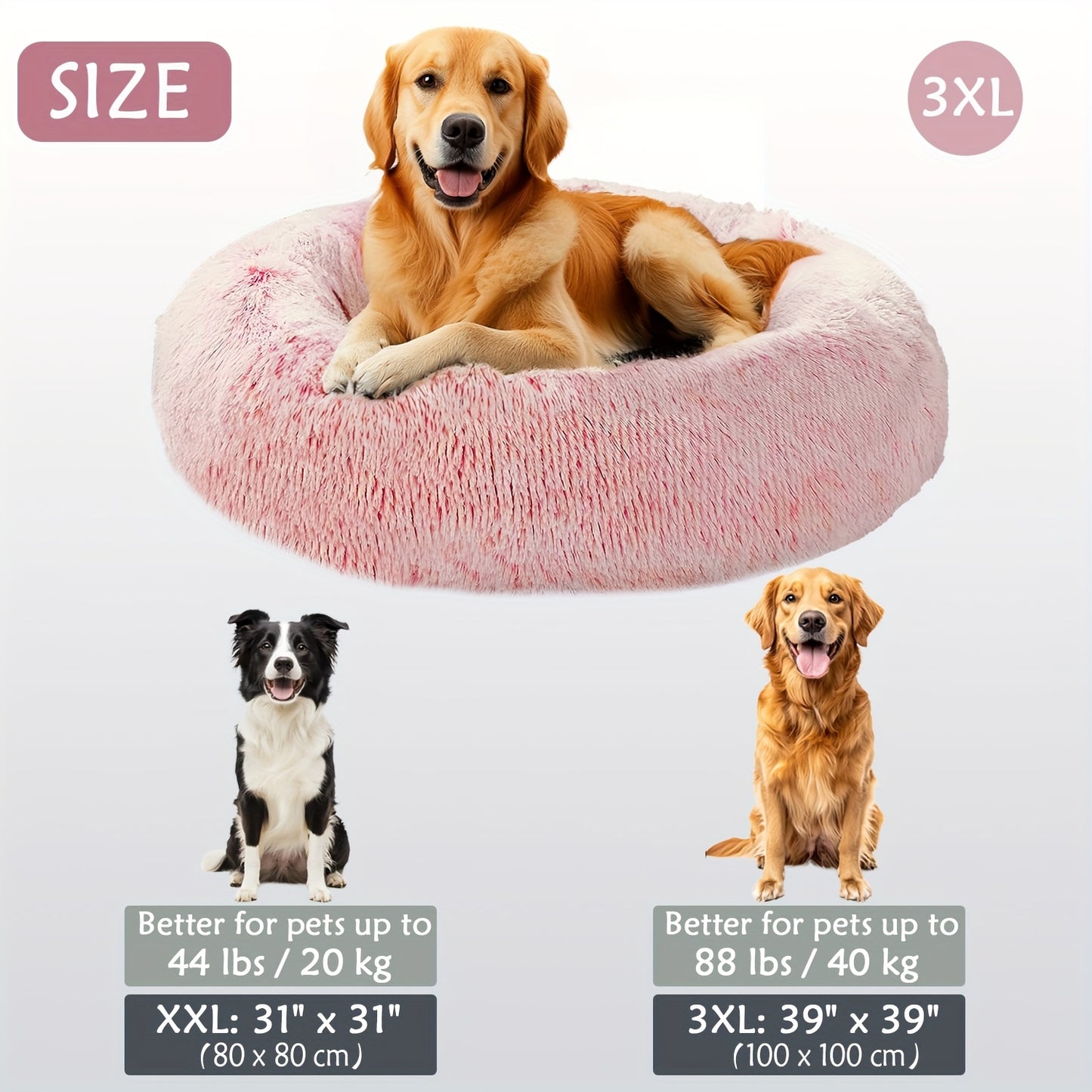 HUGAFUR - Soft Faux Fur Donut Pet Bed for Small to Large Dogs & Cats