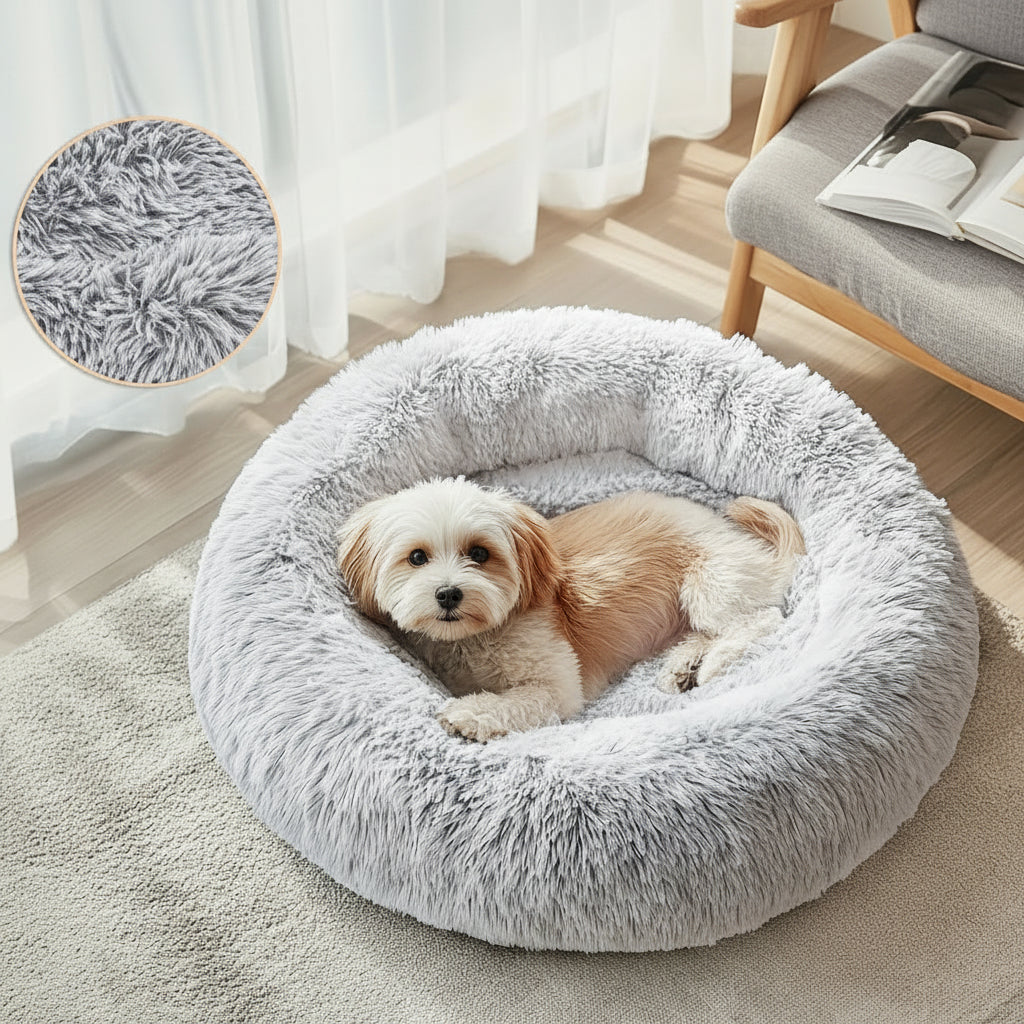 HUGAFUR - Soft Faux Fur Donut Pet Bed for Small to Large Dogs & Cats