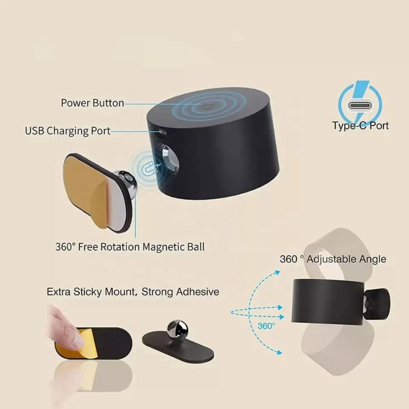 360° Wall Lamp - Wireless, USB rechargeable & 3 brightness levels for flexible lighting 6