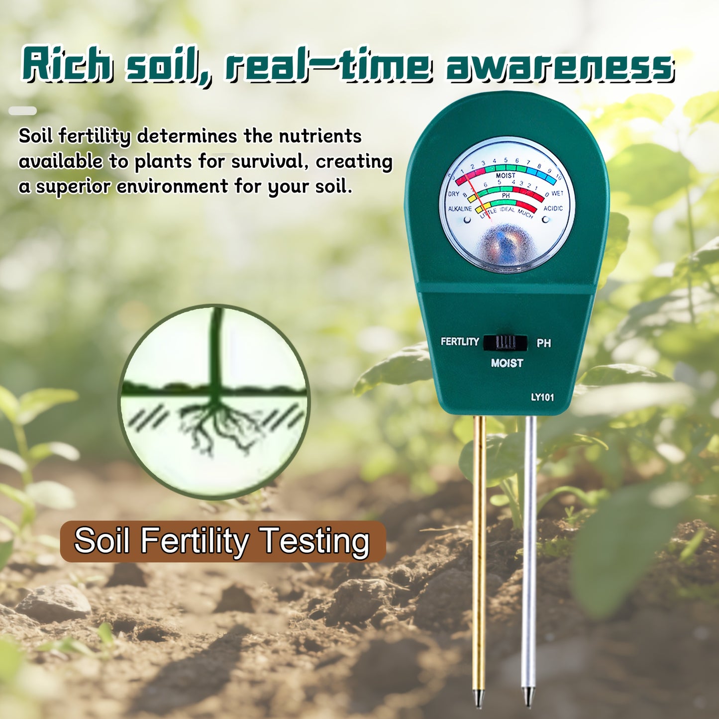 SOILTRIO – 3-in-1 Soil Moisture, Fertility & pH Tester