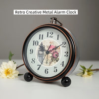 ELEGANTIME - European Vintage Metal Bedside Alarm Clock Silent Analog Large Display