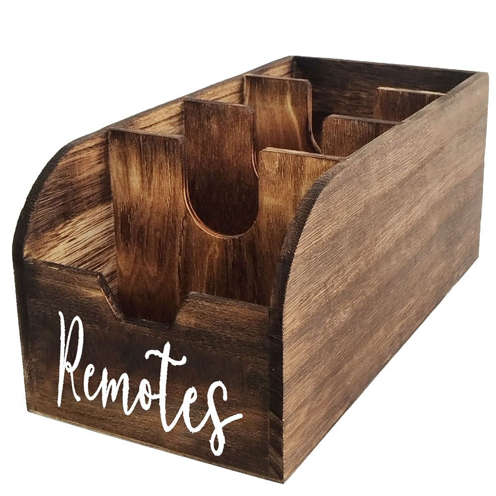 HOMELYWOOD - 4-Compartment Wooden Remote Organizer Box | No Electricity Needed