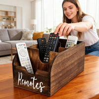 HOMELYWOOD - 4-Compartment Wooden Remote Organizer Box | No Electricity Needed