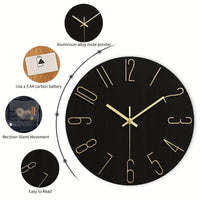 LUMINAIR - Modern Minimalist Round Wall Clock Rimless Design Black & Gold